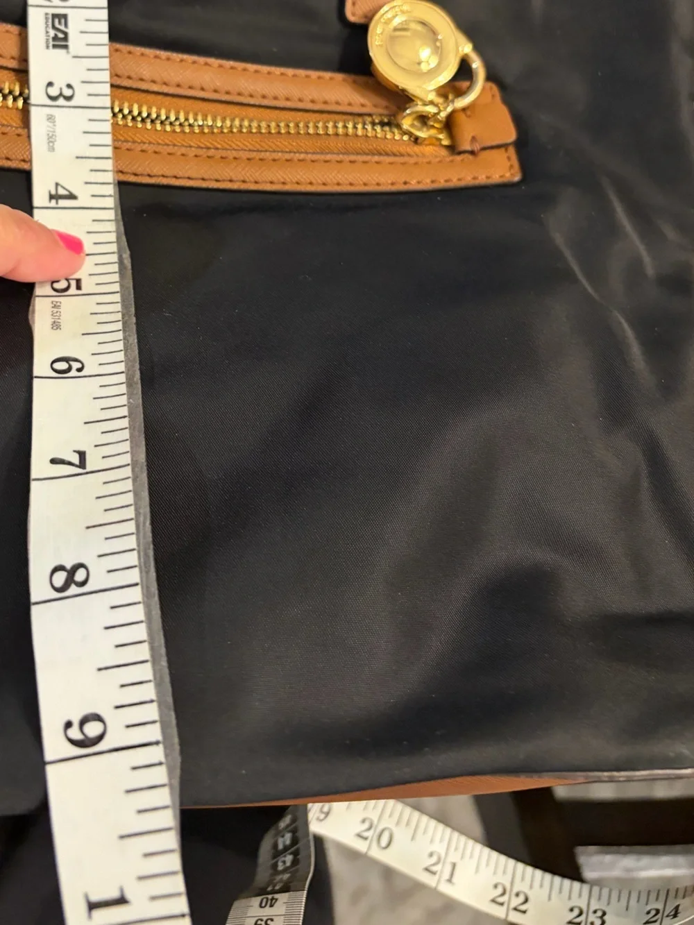 Michael Kors Black Kempton Nylon Brown Leather Tote HandBag Retail $138